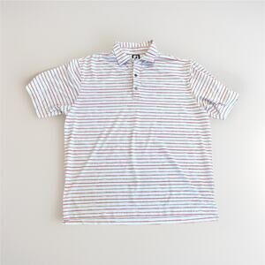 FJ‎ Men's XL White Salmon Striped Golf Polo Shirt Polyester Spandex Easter